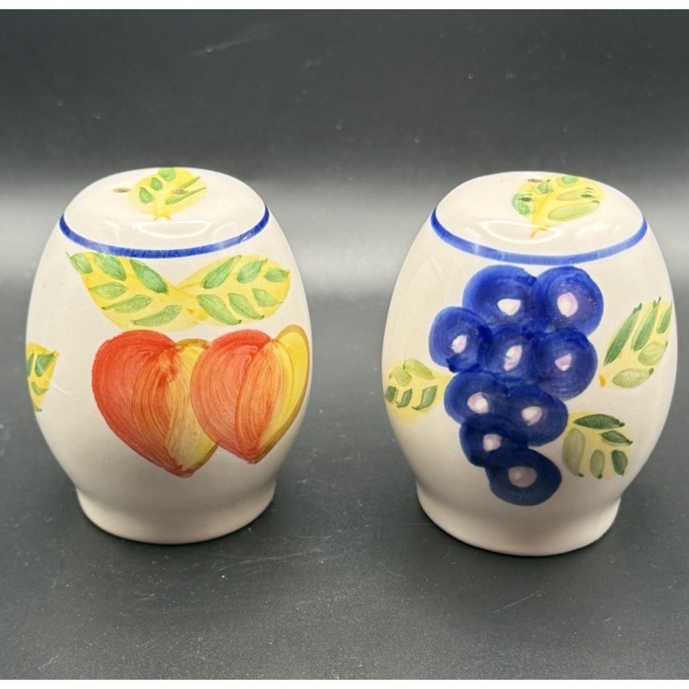Vintage Ceramic Salt & Pepper Shakers Fruit Design Hand Painted MCM 3"H GUC